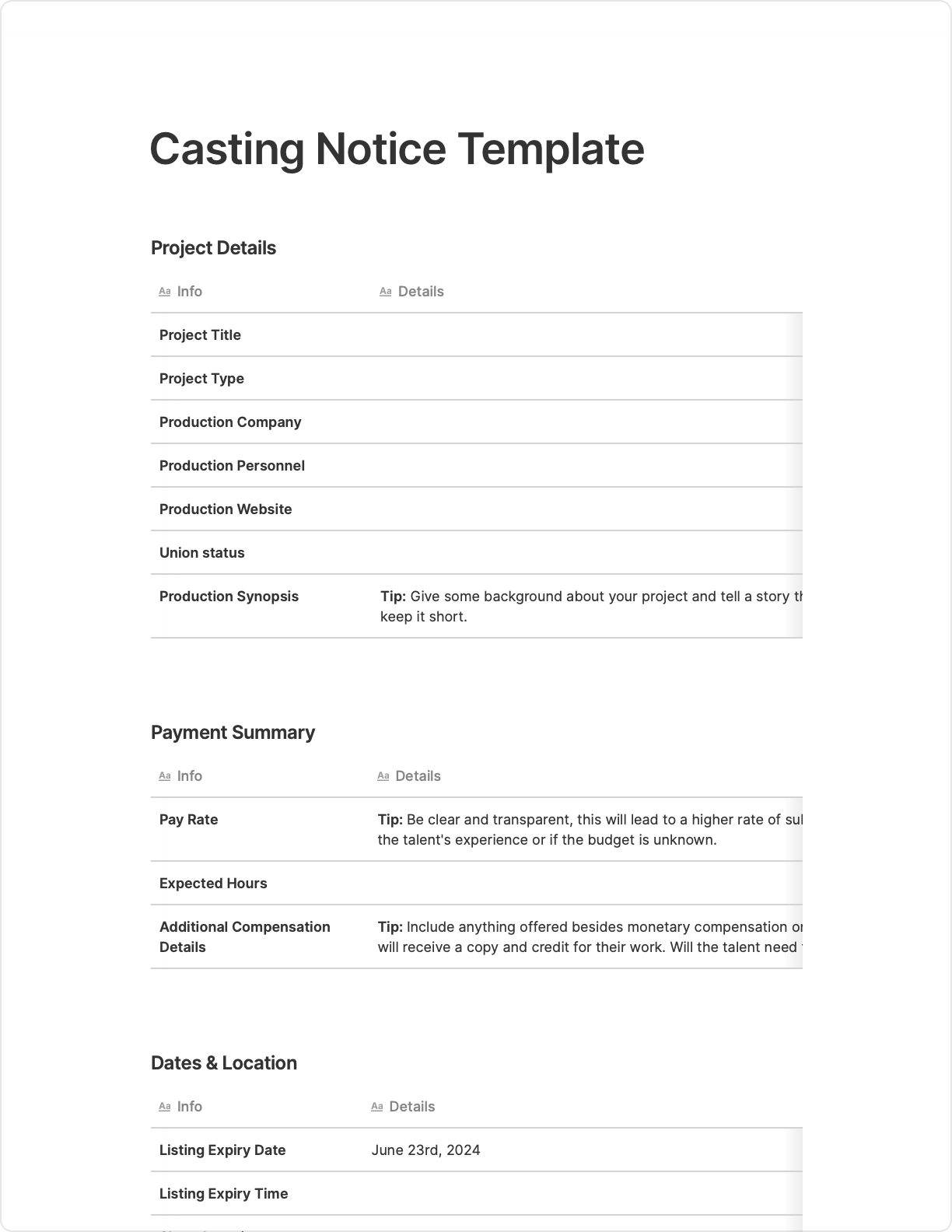 casting notice template