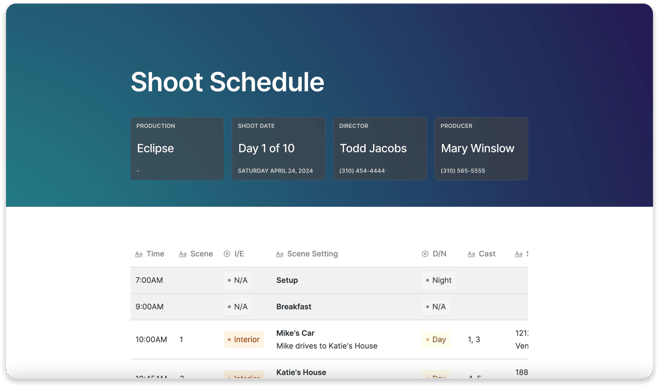 shoot schedule